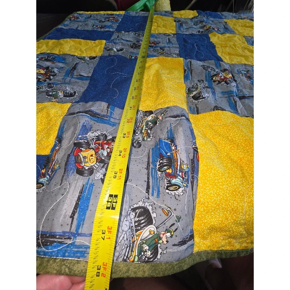 Handmade Disney Mickey Mouse Racing Patchwork Quilt Toddler Blanket 38x38 Blue